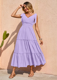 PRETTYGARDEN Women's Cross Neck Spring Sleeveless Tiered Maxi Dress Beach Tie Strap Smocked Long Dresses Pleated Sundress