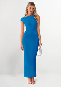 PRETTYGARDEN One Shoulder Bodycon Mesh Wedding Guest Cocktail Maxi Dresses