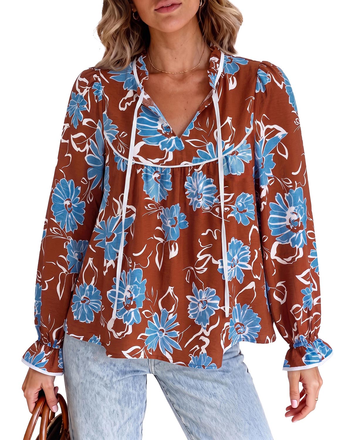 PRETTYGARDEN Women Boho Floral Babydoll Tunic Top