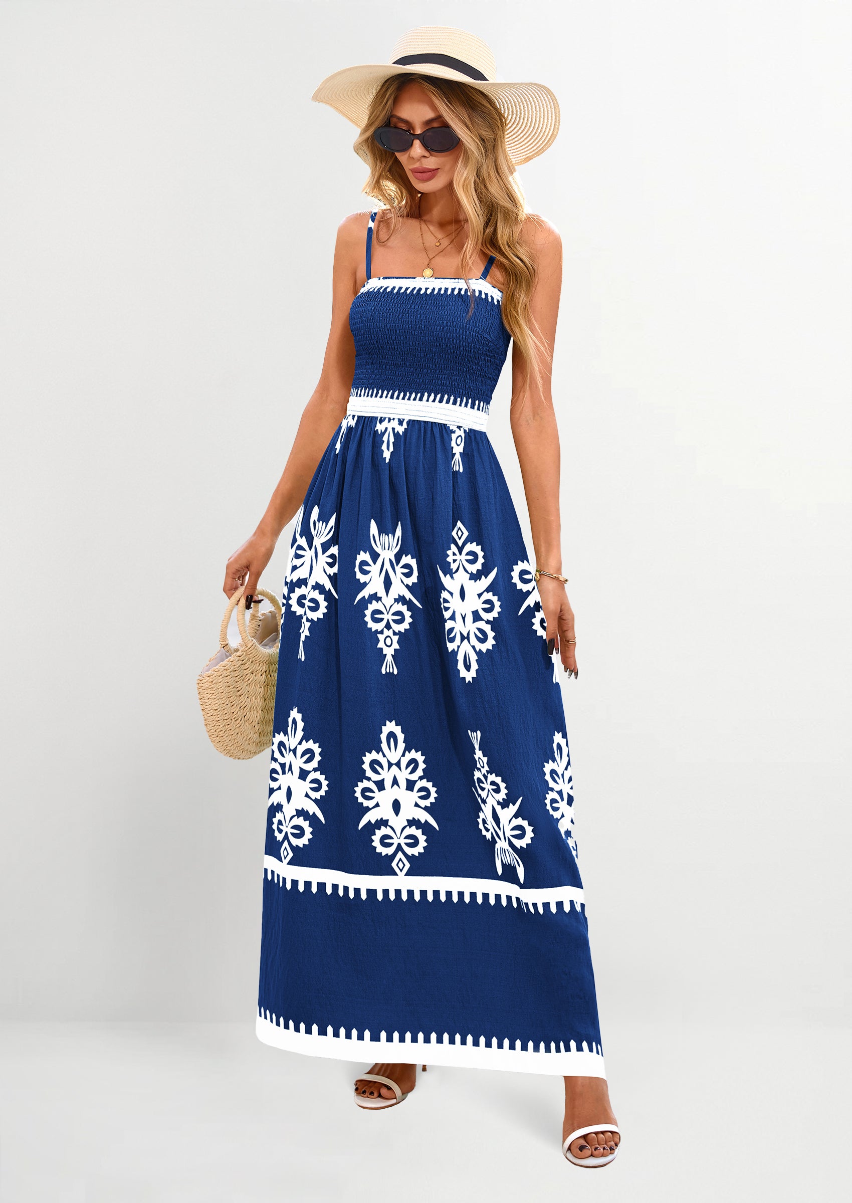 PRETTYGARDEN Summer Dress for Women Floral Sundress Spaghetti Strap Flowy Beach Vacation Boho Maxi Dresses