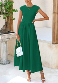 PRETTYGARDEN Women's Casual Long Dresses Cap Sleeve Patchwork A Line Flowy Modest Elegant Homecoming Maxi Dress