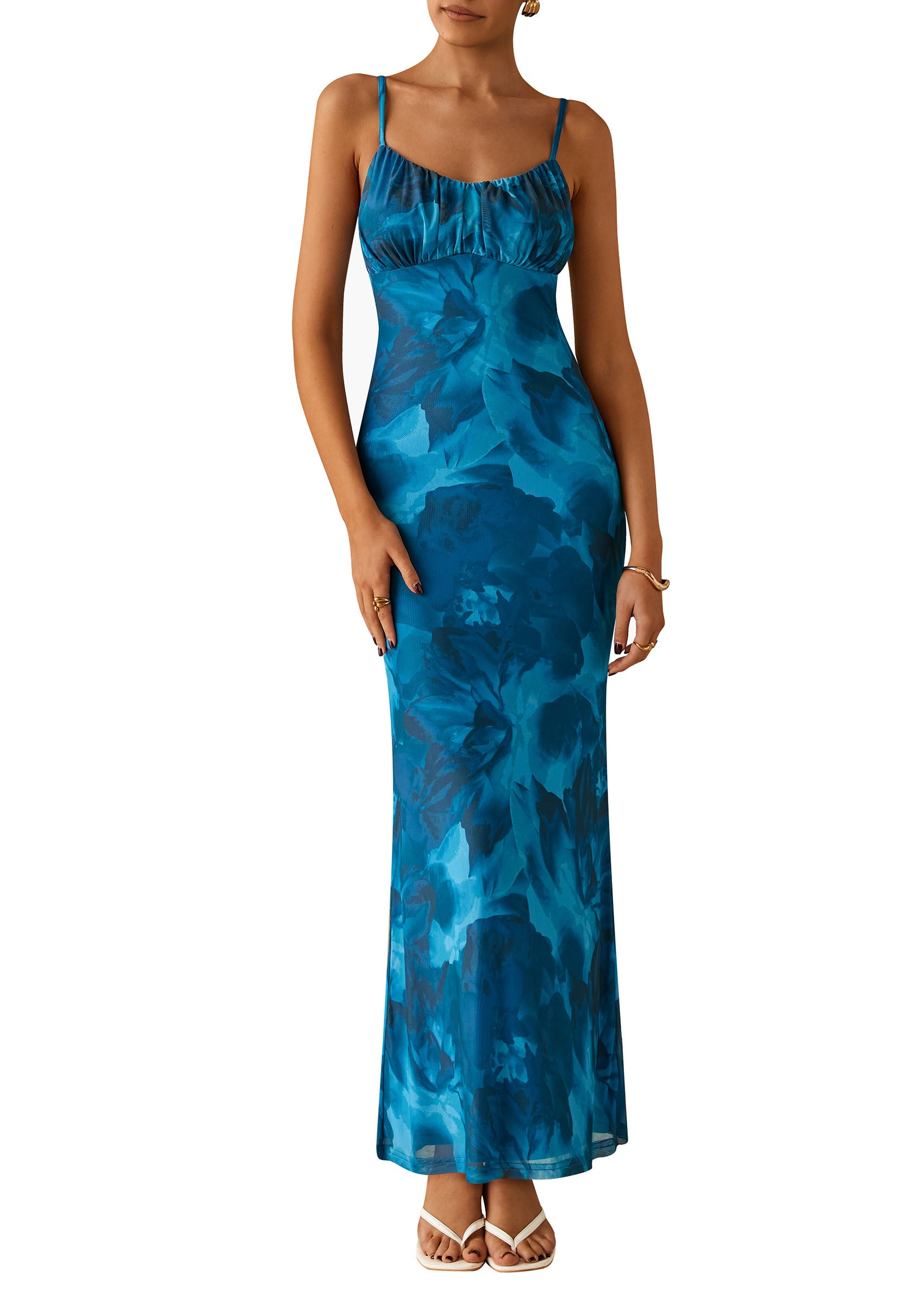 PRETTYGARDEN Women's Bodycon Maxi Dress Floral Sundress Sleeveless Spaghetti Strap Cocktail Party Dress