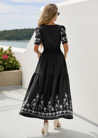 PRETTYGARDEN Women's Summer Boho Maxi Dress Spring Floral Short Sleeve V Neck A Line Flowy Beach Wedding Guest Dresses PRETTYGARDEN