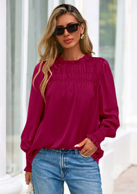 PRETTYGARDEN Blouses for Women Dressy Casual Fall Outfits Frill Neck Long Sleeve Shirts Satin Work Business Casual Tops