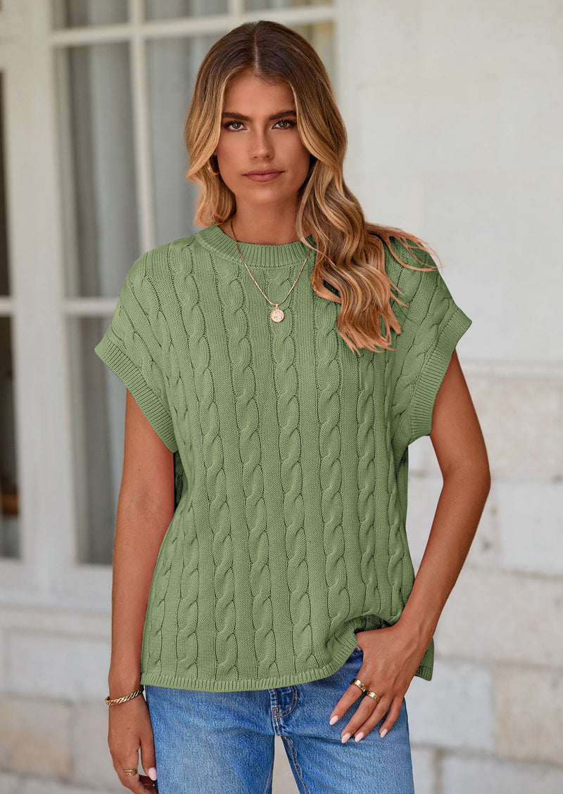 PRETTYGARDEN Women's Sweater Vest Summer Short Sleeve Tops Casual Crewneck Knit Oversized Pullover Trendy Spring Outfits PRETTYGARDEN