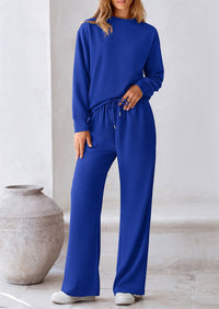 PRETTYGARDEN 2 Piece Long Sleeve Pullover Tops and Wide Leg Pants Knitted Lounge Sets PRETTYGARDEN