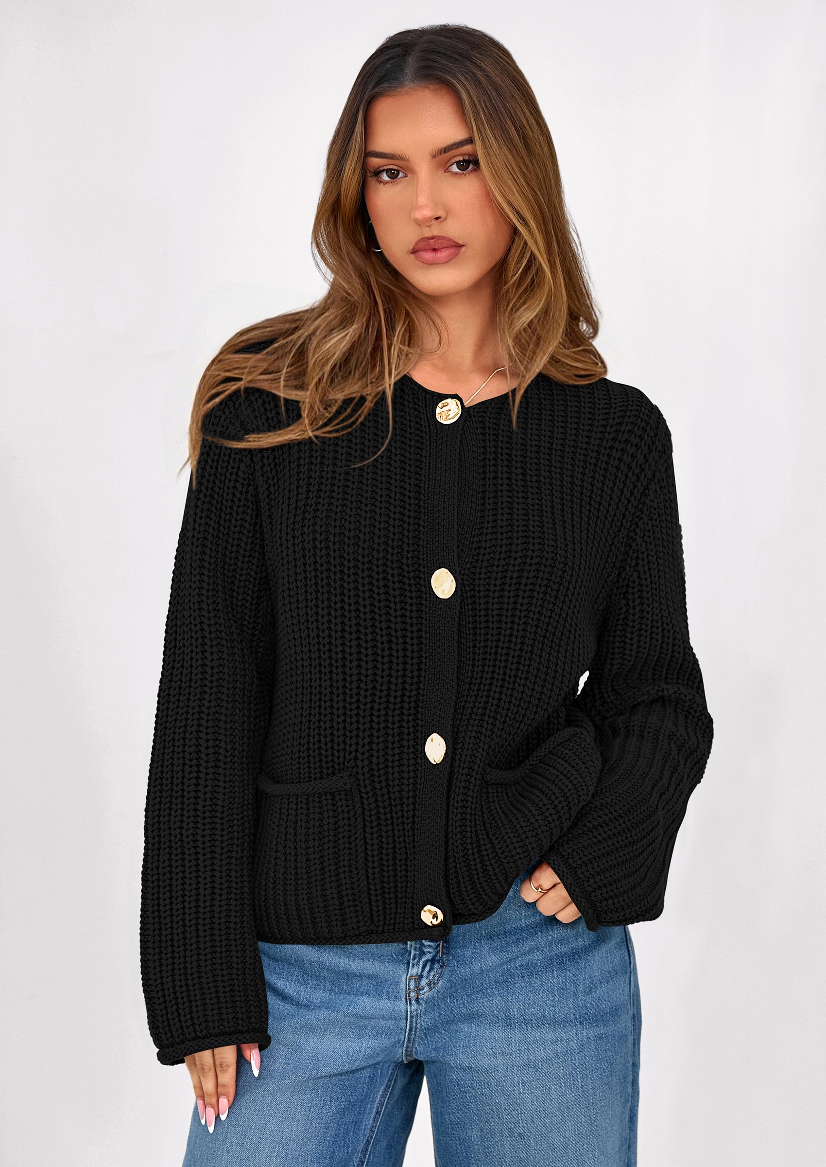 PRETTYGARDEN Cardigan Sweaters for Women Trendy Oversized Knit Chunky Button Cardigans Fall Winter Outfits with Pockets