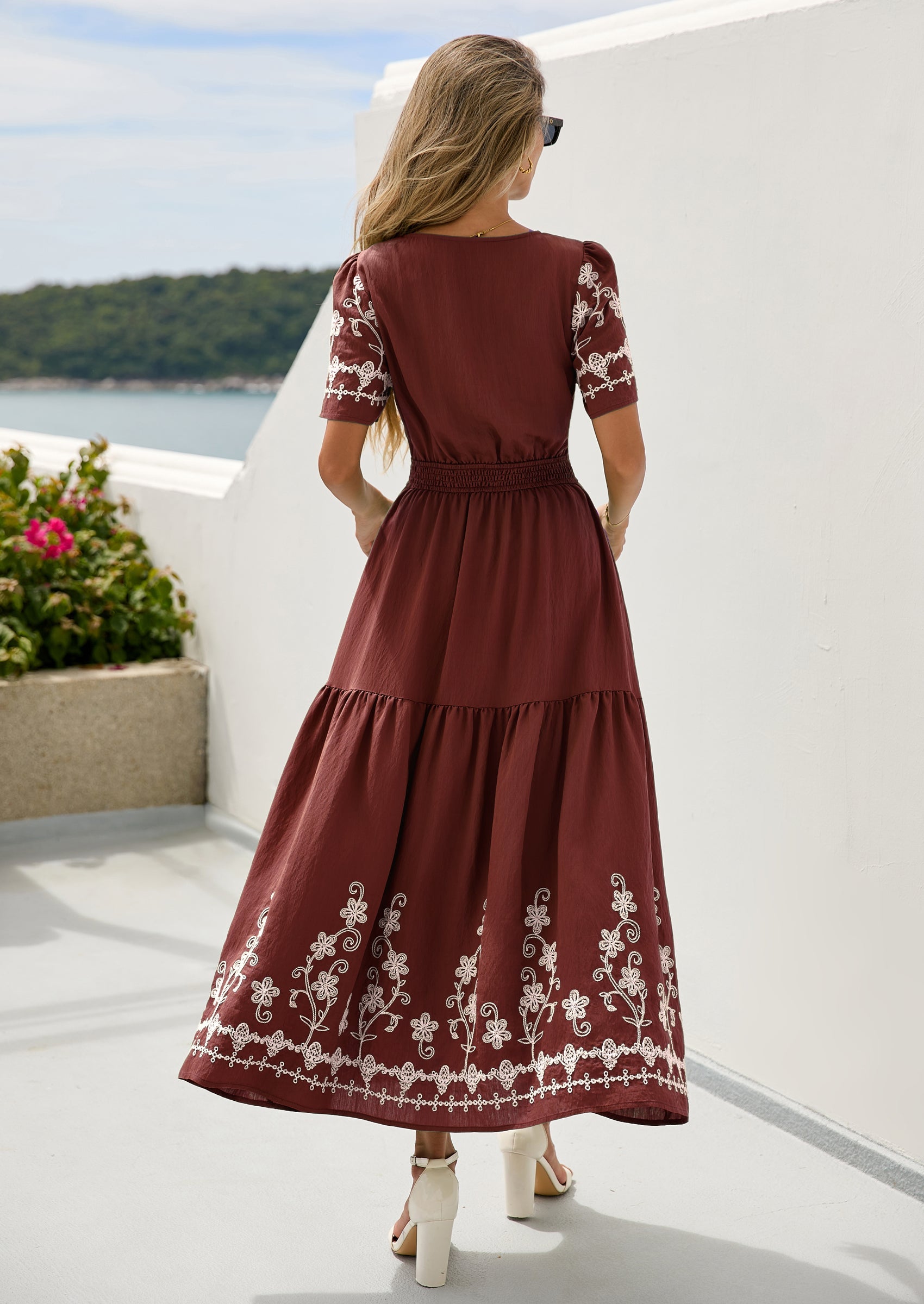 PRETTYGARDEN Women's Summer Boho Maxi Dress Spring Floral Short Sleeve V Neck A Line Flowy Beach Wedding Guest Dresses PRETTYGARDEN