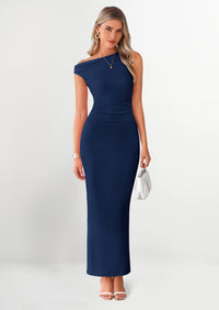 PRETTYGARDEN One Shoulder Bodycon Mesh Wedding Guest Cocktail Maxi Dresses