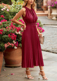 PRETTYGARDEN Women's Midi Summer Dresses Casual V Neck Swiss Dot Ruffle Sleeveless A Line Beach Sun Dress