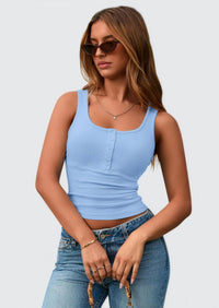 PRETTYGARDEN Womens Summer Tank Tops Ribbed Knit Slim Fit Sleeveless Henley Shirts Casual Basic Button Up Blouse PRETTYGARDEN