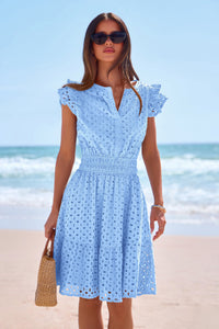 PRETTYGARDEN Women's Summer Sundresses Eyelet Cap Sleeve V Neck Short Boho Wedding Guest Dress Beach Vacation Clothes PRETTYGARDEN