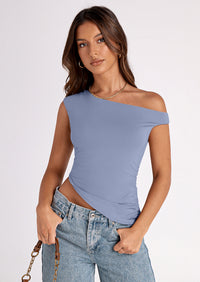 PRETTYGARDEN Womens Off The Shoulder Tops Summer Sleeveless One Shoulder Ruched Asymmetrical Y2K Going Out Crop Tank Top