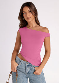 PRETTYGARDEN Womens Off The Shoulder Tops Summer Sleeveless One Shoulder Ruched Asymmetrical Y2K Going Out Crop Tank Top