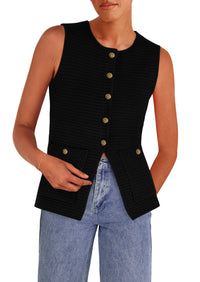 Women's Sweater Vests 2025 Spring Summer Trendy Sleeveless Tank Tops Knit Button Down Cardigan Waistcoat