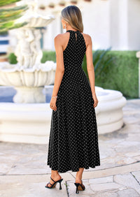 PRETTYGARDEN Summer Halter Dresses for Women Vacation Outfits Sleeveless Polka Dot Sundress Wedding Guest Maxi Dress