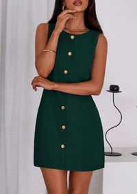 PRETTYGARDEN Work Dresses for Women Spring Business Formal Short Dress Sleeveless Button Down Elegant Office Outfits