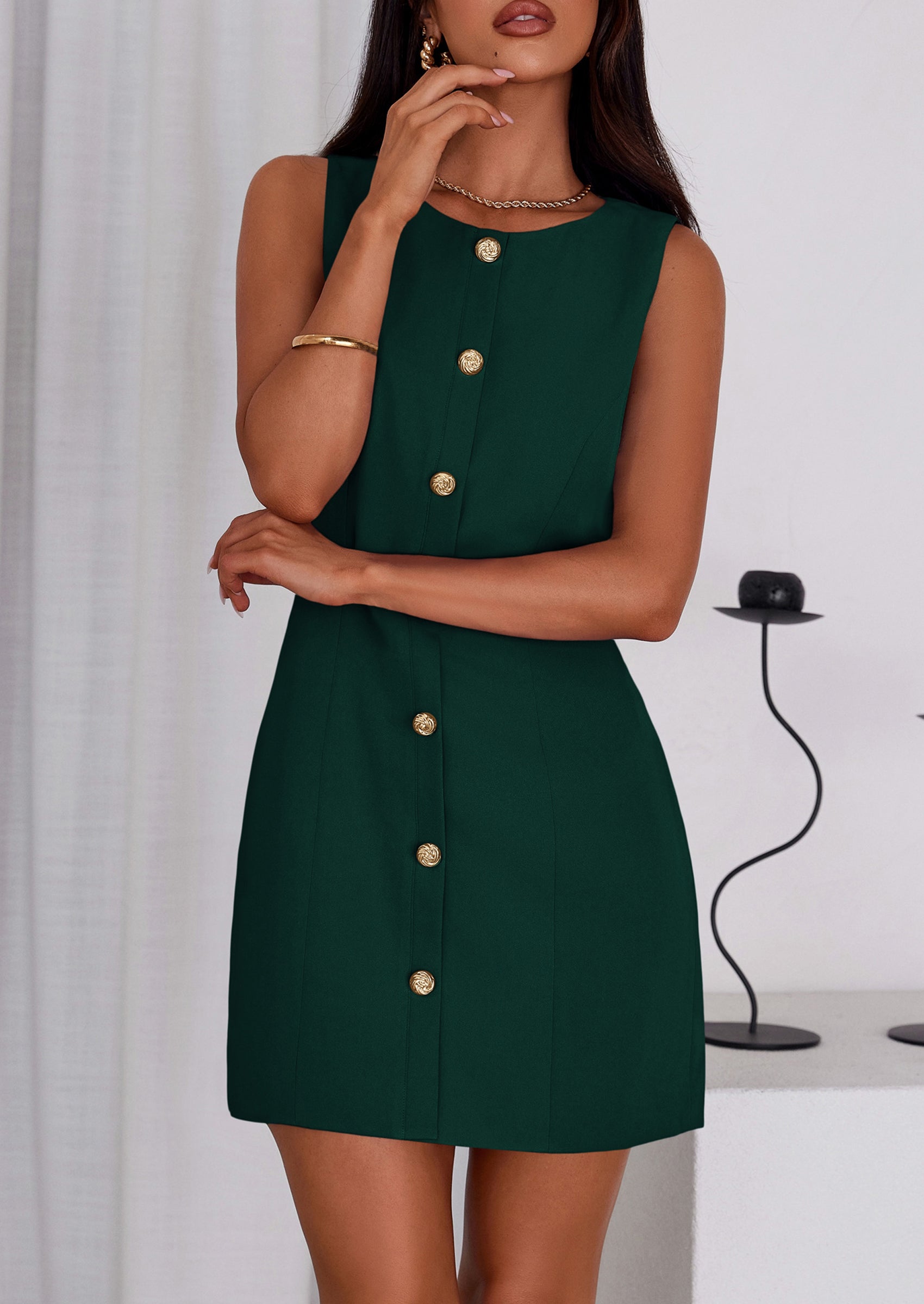 PRETTYGARDEN Work Dresses for Women Spring Business Formal Short Dress Sleeveless Button Down Elegant Office Outfits