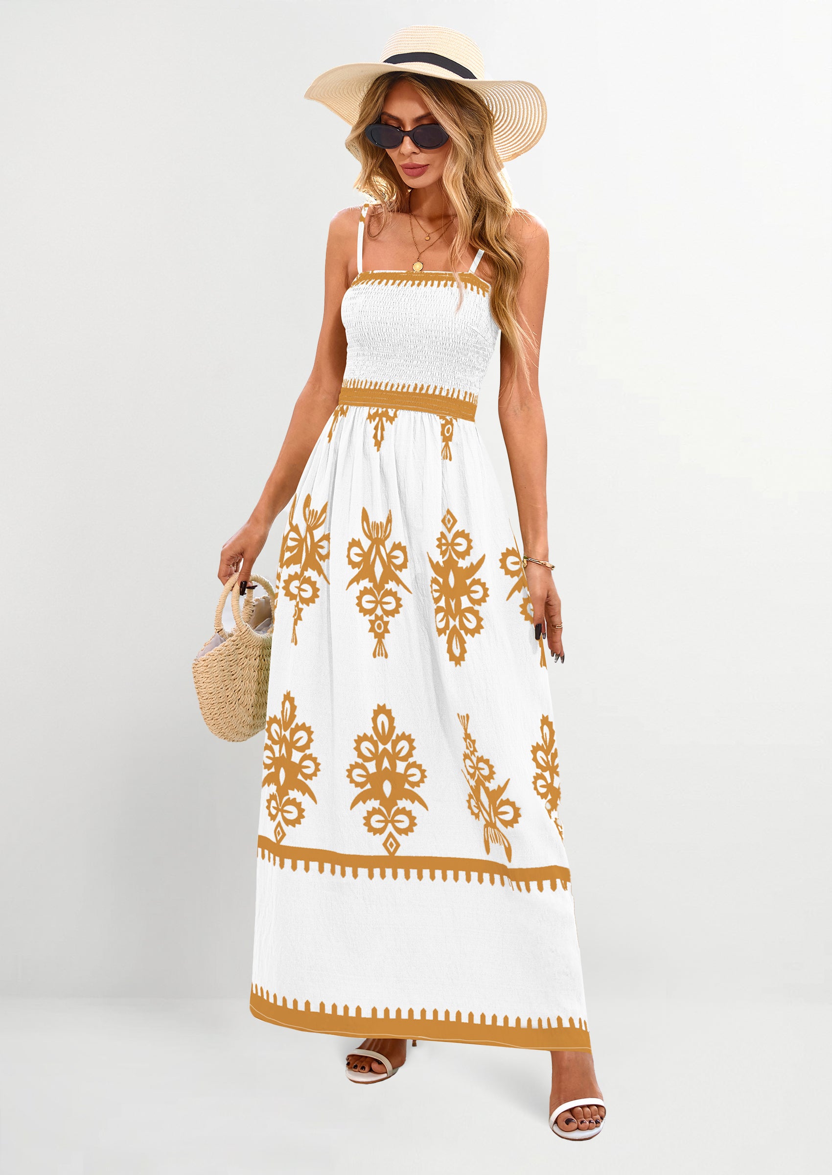 PRETTYGARDEN Summer Dress for Women Floral Sundress Spaghetti Strap Flowy Beach Vacation Boho Maxi Dresses