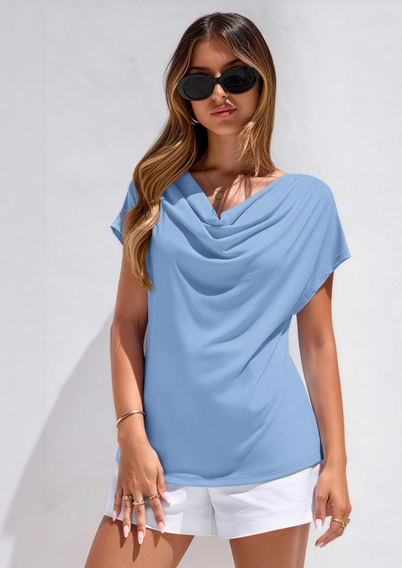 PRETTYGARDEN Blouses for Women Dressy Casual 2026 Summer Cowl Neck Short Sleeve Tops Spring Work Office Teacher Shirts PRETTYGARDEN