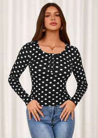 PRETTYGARDEN Women's Fall Long Sleeve Henley T Shirts Button Ribbed Knit Slim Fit Basic Tops Blouse Casual Outfits