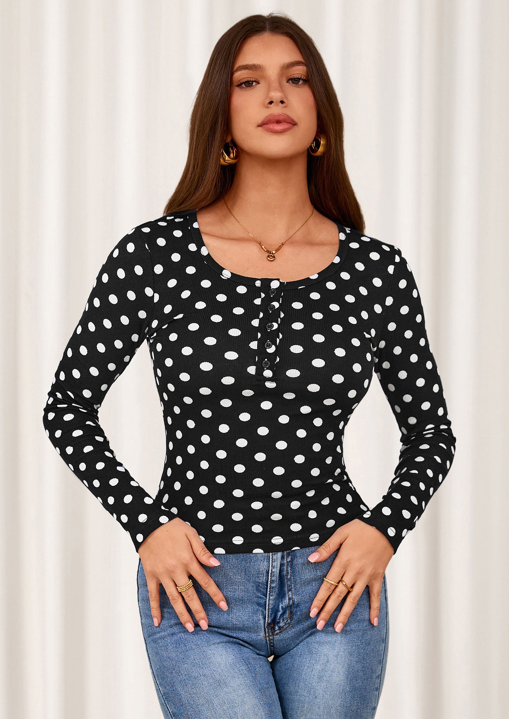 PRETTYGARDEN Women's Fall Long Sleeve Henley T Shirts Button Ribbed Knit Slim Fit Basic Tops Blouse Casual Outfits