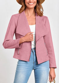 PRETTYGARDEN Women's Faux Suede Jackets Fashion Fall Clothes Long Sleeve Open Front Cropped Coat Outwear