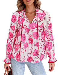 PRETTYGARDEN Women Boho Floral Babydoll Tunic Top