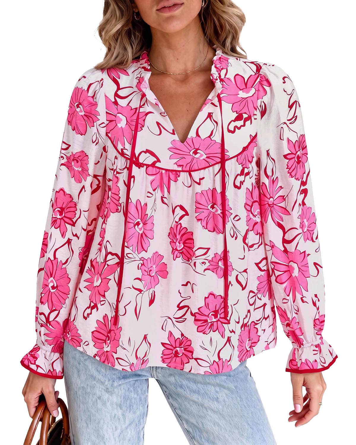 PRETTYGARDEN Women Boho Floral Babydoll Tunic Top