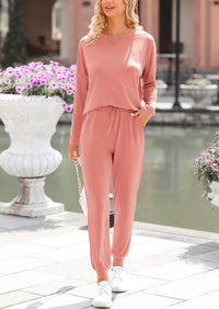 PRETTYGARDEN Lounge Outfit Long Sleeve Crewneck Pullover Tops High Waisted Pants Set Tracksuit