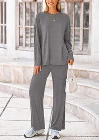 PRETTYGARDEN Women's Two Piece Lounge Sets Matching Long Sleeve Shirts Wide Leg Pants Tracksuits Travel Outfits Fall Clothes