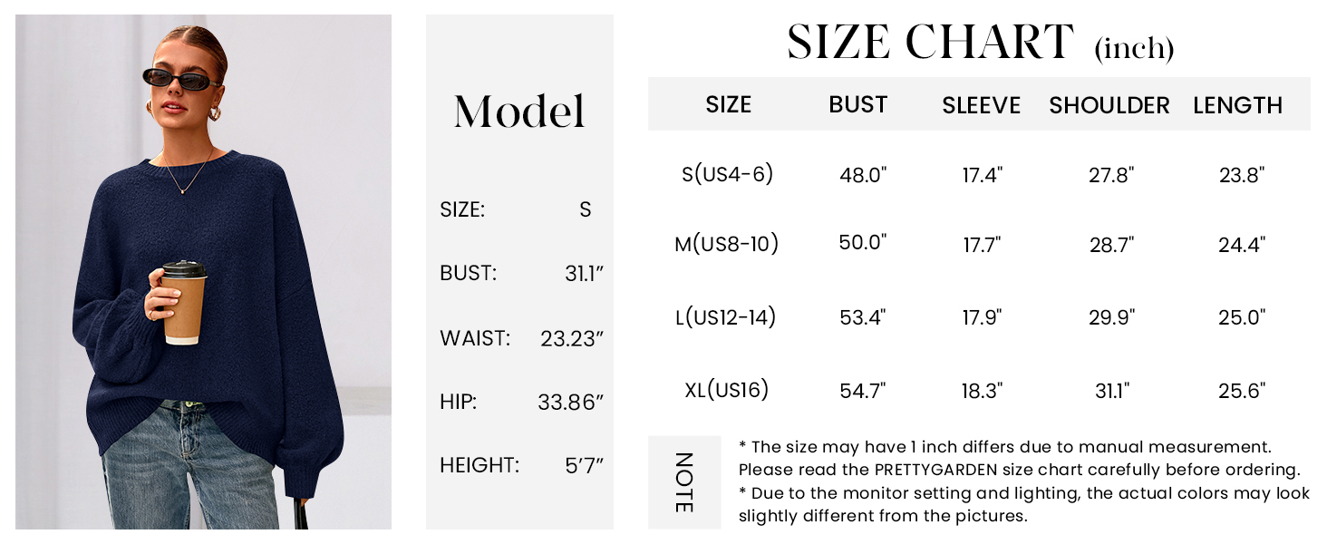 PRETTYGARDEN Sweaters for Women Fall Chunky Knit Long Sleeve Crew Neck Oversized Pullover Tops Winter Fashion Clothing