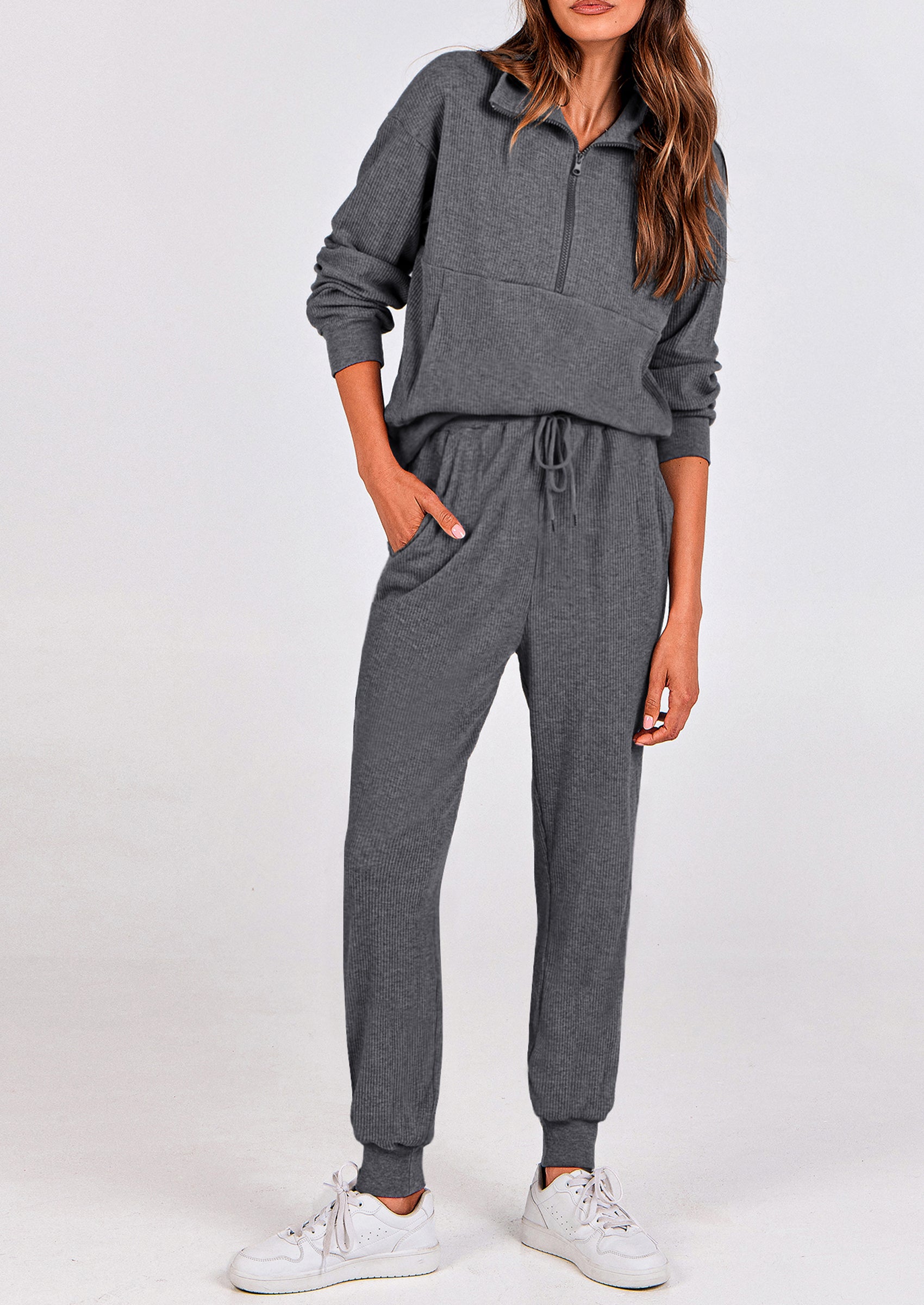 PRETTYGARDEN Women's Fall 2 Piece Lounge Sets Zip Up Sweatshirt Jogger Pants Sweat Track Suits Travel Outfit Winter Clothing