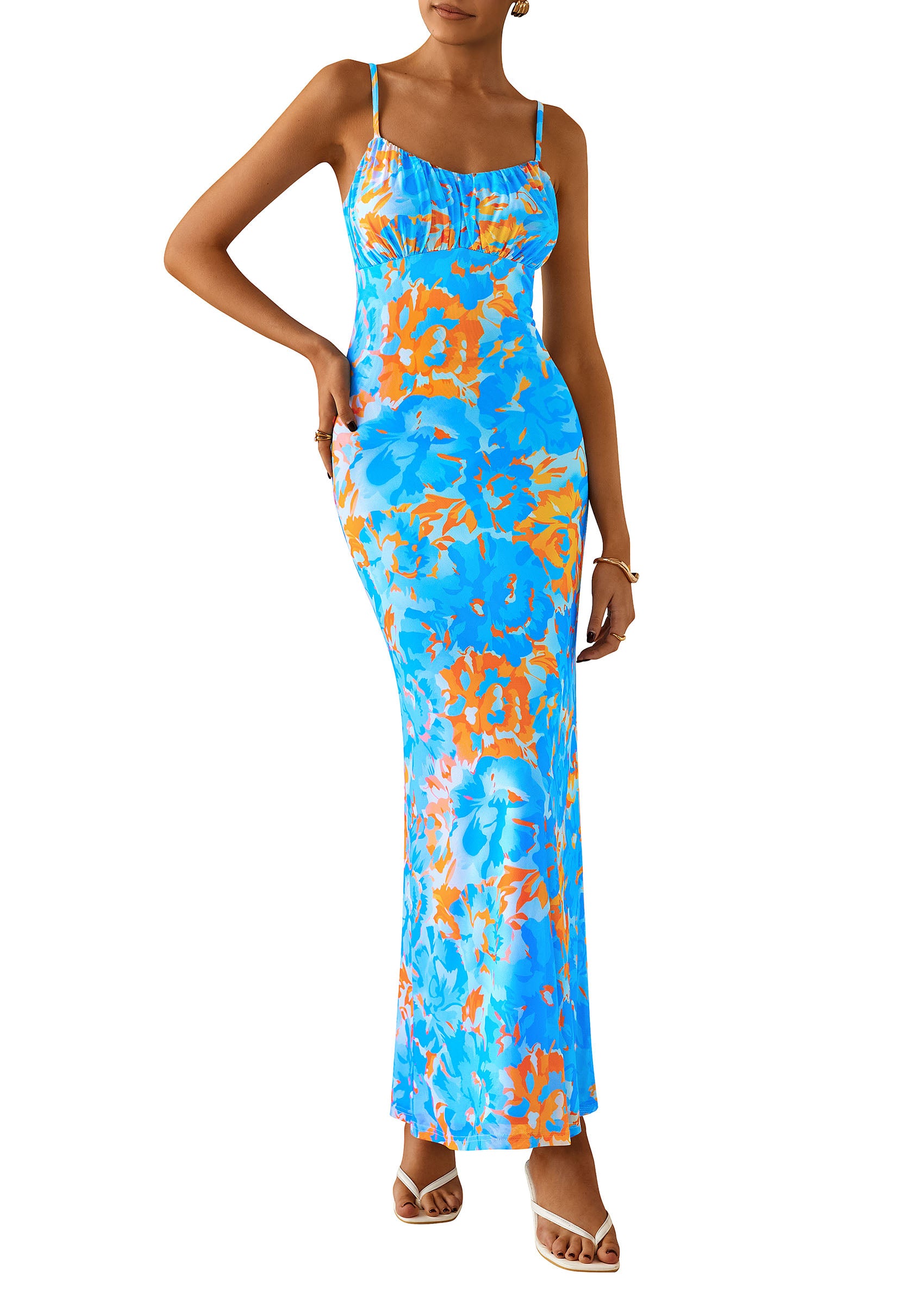 PRETTYGARDEN Women's Bodycon Maxi Dress Floral Sundress Sleeveless Spaghetti Strap Cocktail Party Dress