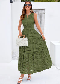 PRETTYGARDEN Summer Dresses for Women Sundresses Sleeveless V Neck Eyelet A Line Flowy Beach Vacation Spring Maxi Dress PRETTYGARDEN