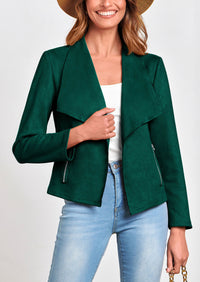 PRETTYGARDEN Women's Faux Suede Jackets Fashion Fall Clothes Long Sleeve Open Front Cropped Coat Outwear