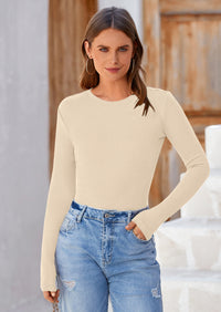 BTFBM Women's Casual Tops Spring Fall Outfits Long Sleeve Shirt Crewneck Workout Stretchy Slim Fit Going Out Top