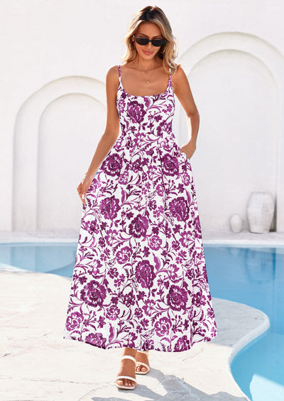 PRETTYGARDEN Womens Spring Boho Maxi Dress Eyelet Floral Long Flowy Sundresses Summer Beach Vacation Clothes PRETTYGARDEN