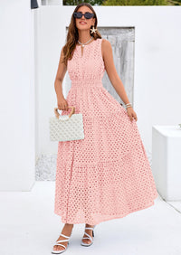 PRETTYGARDEN Summer Dresses for Women Sundresses Sleeveless V Neck Eyelet A Line Flowy Beach Vacation Spring Maxi Dress PRETTYGARDEN