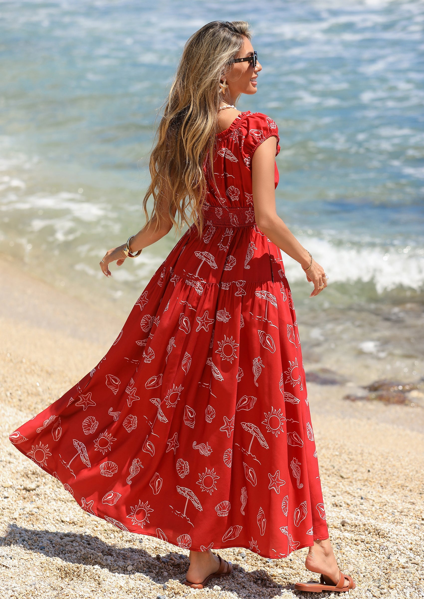 PRETTYGARDEN Women's Boho Maxi Dress Summer Cap Sleeve Long Flowy Beach Vacation Floral Sundresses Spring Resort Wear PRETTYGARDEN