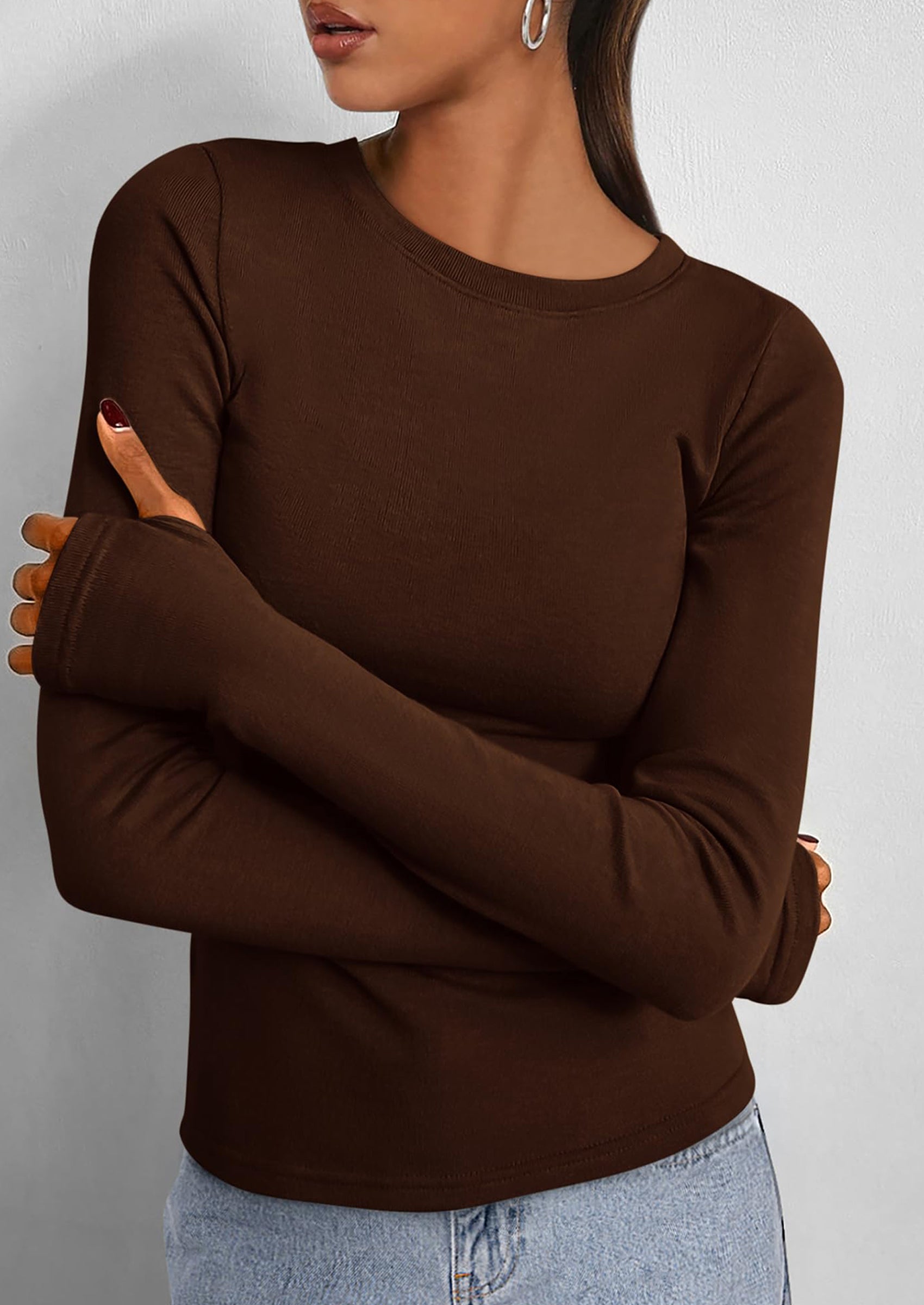 BTFBM Women's Casual Tops Spring Fall Outfits Long Sleeve Shirt Crewneck Workout Stretchy Slim Fit Going Out Top