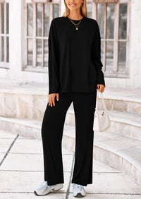 PRETTYGARDEN Women's Two Piece Lounge Sets Matching Long Sleeve Shirts Wide Leg Pants Tracksuits Travel Outfits Fall Clothes