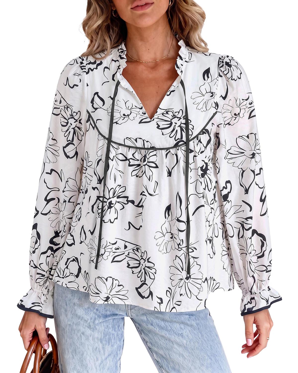 PRETTYGARDEN Women Boho Floral Babydoll Tunic Top