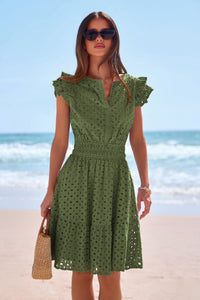 PRETTYGARDEN Women's Summer Sundresses Eyelet Cap Sleeve V Neck Short Boho Wedding Guest Dress Beach Vacation Clothes PRETTYGARDEN