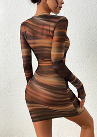 PRETTYGARDEN Women's Mini Dress Fall Trendy Tie Dye Print Long Sleeve Club Party Homecoming Casual Bodycon Dresses