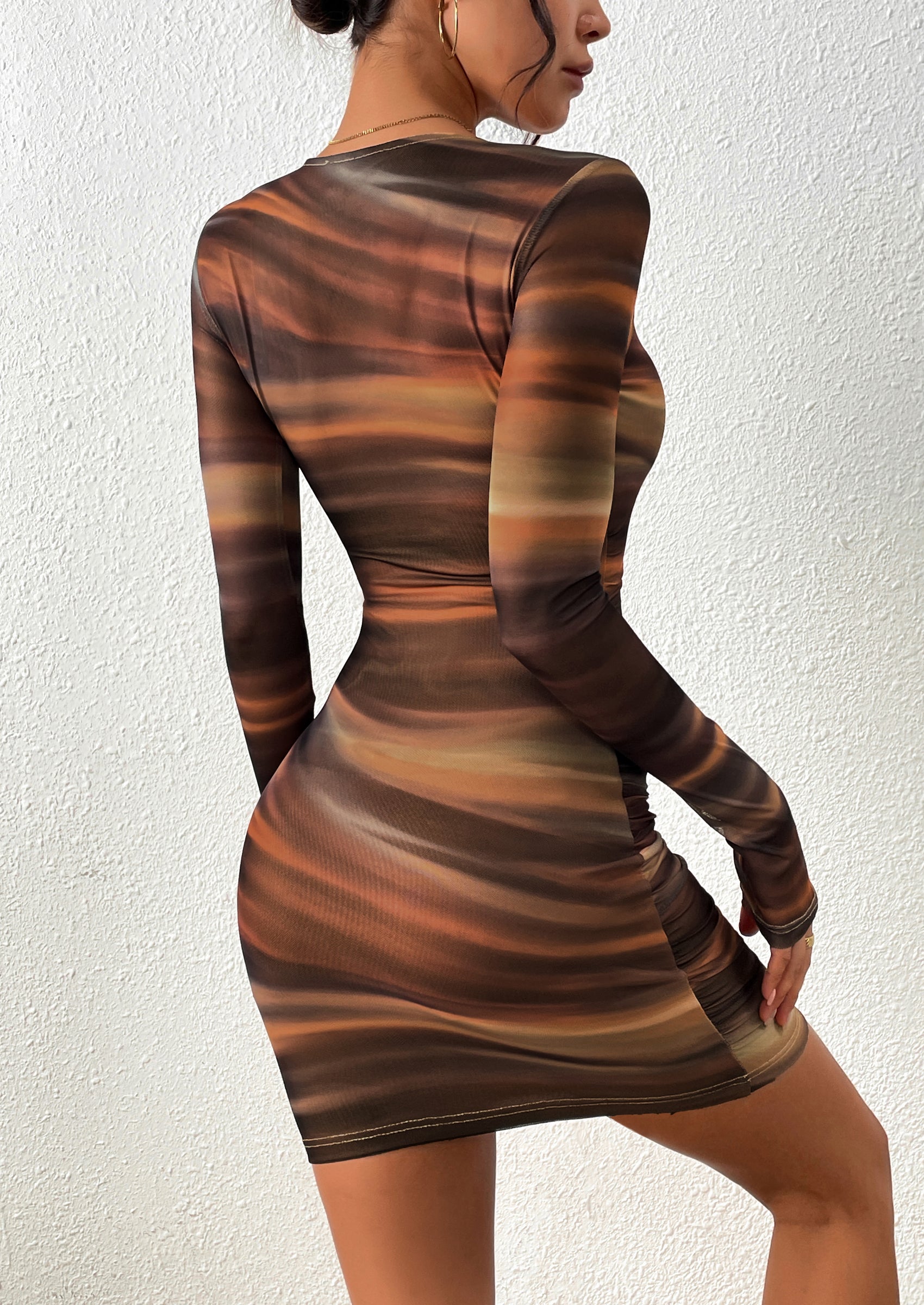 PRETTYGARDEN Women's Mini Dress Fall Trendy Tie Dye Print Long Sleeve Club Party Homecoming Casual Bodycon Dresses