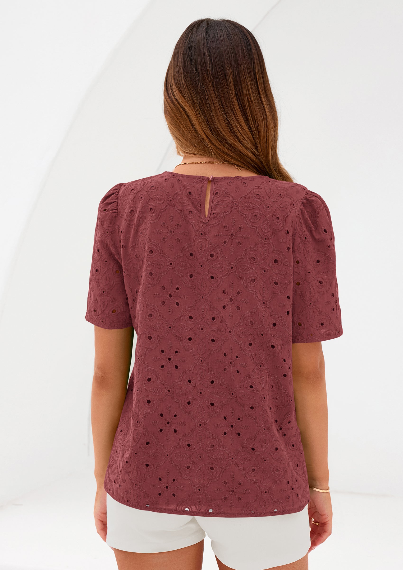 PRETTYGARDEN Women's Puff Short Sleeve Eyelet Shirts Summer Lace Blouses Dressy Casual Work Tops Spring Teacher Clothes PRETTYGARDEN