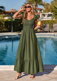 PRETTYGARDEN Women's Summer Casual Maxi Dresses Cap Sleeve V Neck Smocked Long Pockets Party Sundress Vacation Outfits