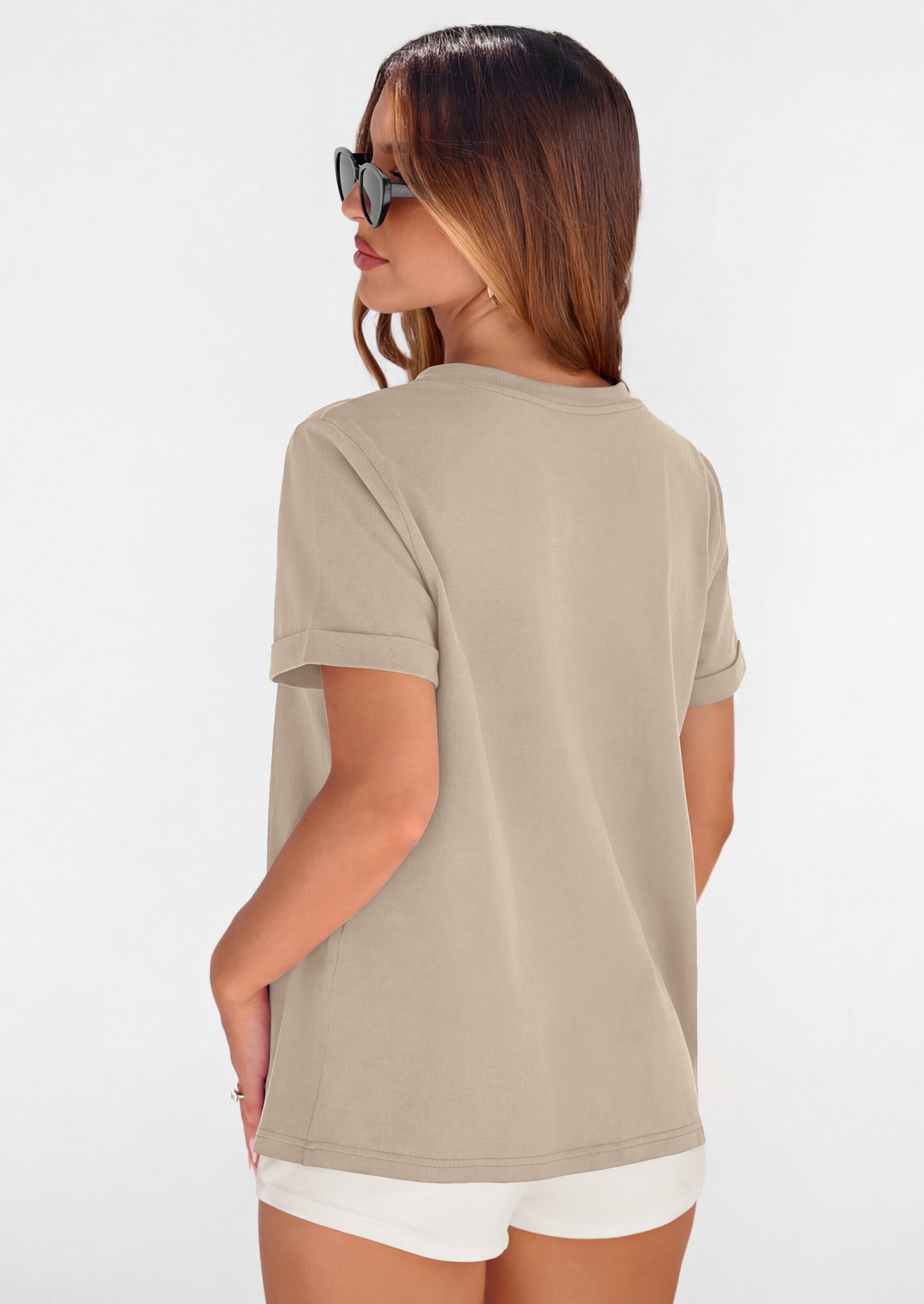 PRETTYGARDEN Womens Summer Tops Spring Casual Rolled Short Sleeve Basic Tees Crew Neck Work Shirts Fashion Clothing PRETTYGARDEN