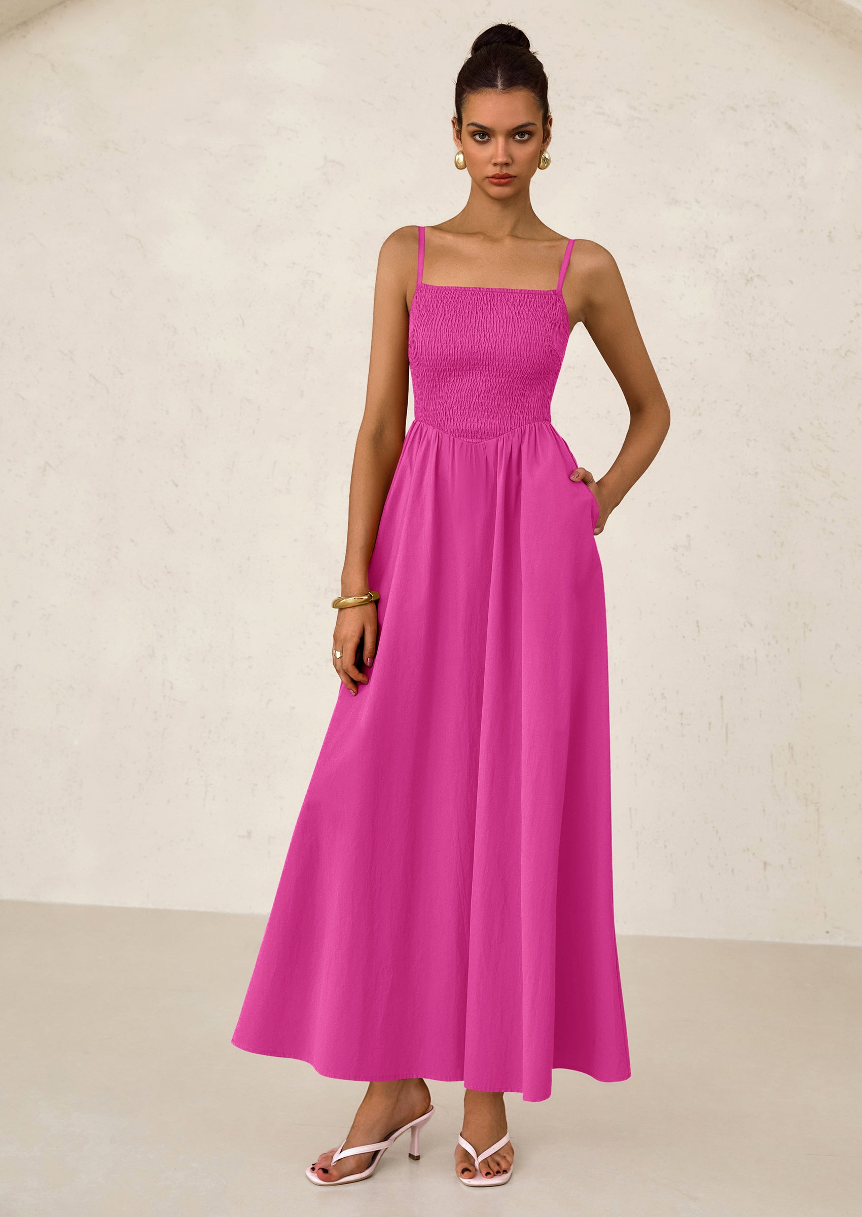 PRETTYGARDEN Women's Smocked Maxi Dresses Beach Sundress Casual Spaghetti Strap Swing A Line Long Flowy Dress